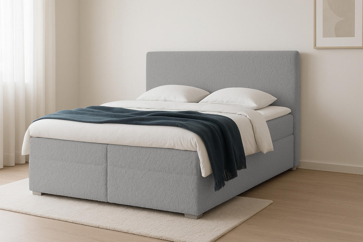BOXBETT BOUCLE 160/200 in Boucle Grau H3 - Grau, Holz/Holzwerkstoff (160/200cm) - Deine Möbel 24