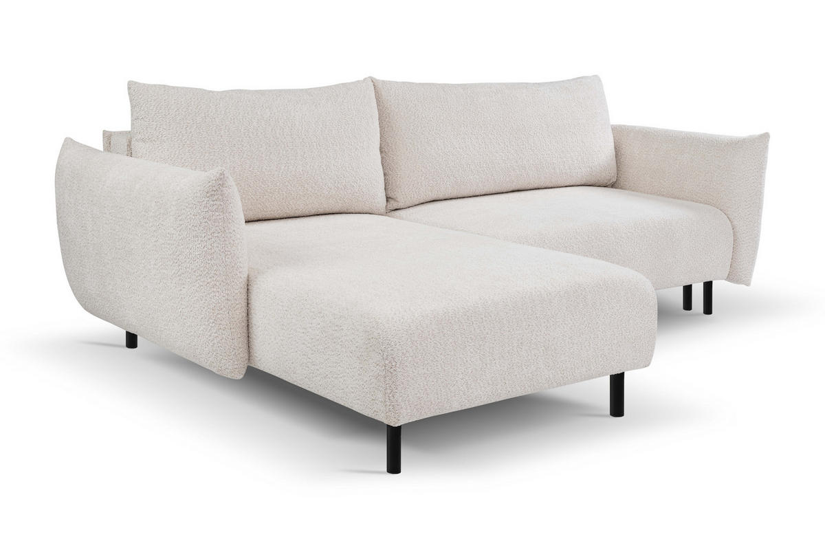 ECKSOFA ADEL mit Schlaffunktion und Bettkasten, L-förm, Metallbeine, verstellbar lose Rückenkissen, freistehend, LINKS, 171x257x90 cm, Cream - Creme, Holz/Textil (171/257cm) - DomoHome