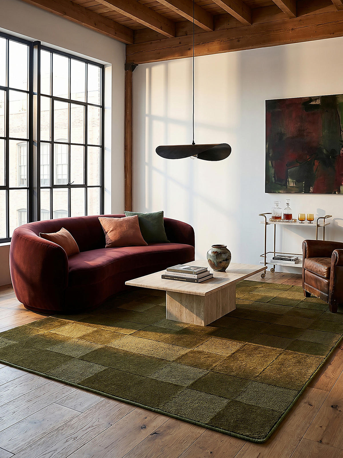WOLLTEPPICH DEBEN, mit Schachbrettmuster, Grün, 200 x 290 cm - Grün, Textil (200/290cm) - KADIMA DESIGN