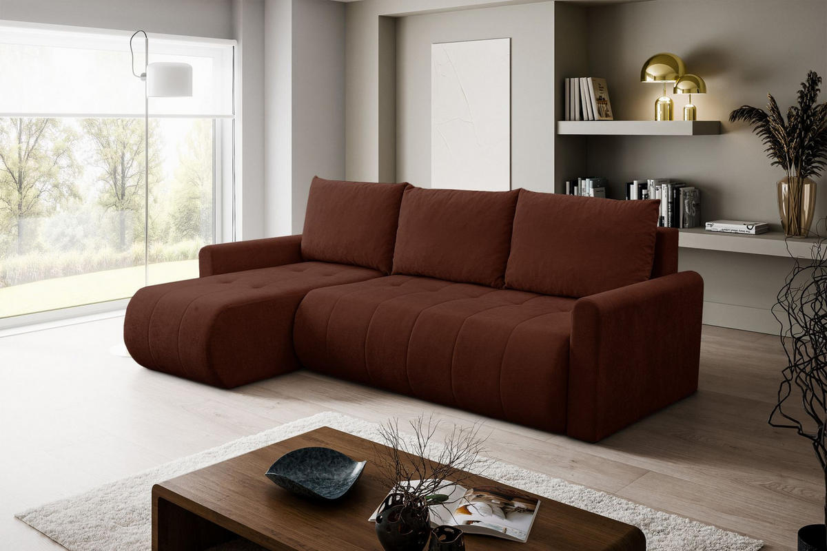 ECKSOFA Timmone Kupfer Chenille 230 cm - Schwarz/Kupferfarben, Kunststoff/Textil (230/149cm) - Selsey