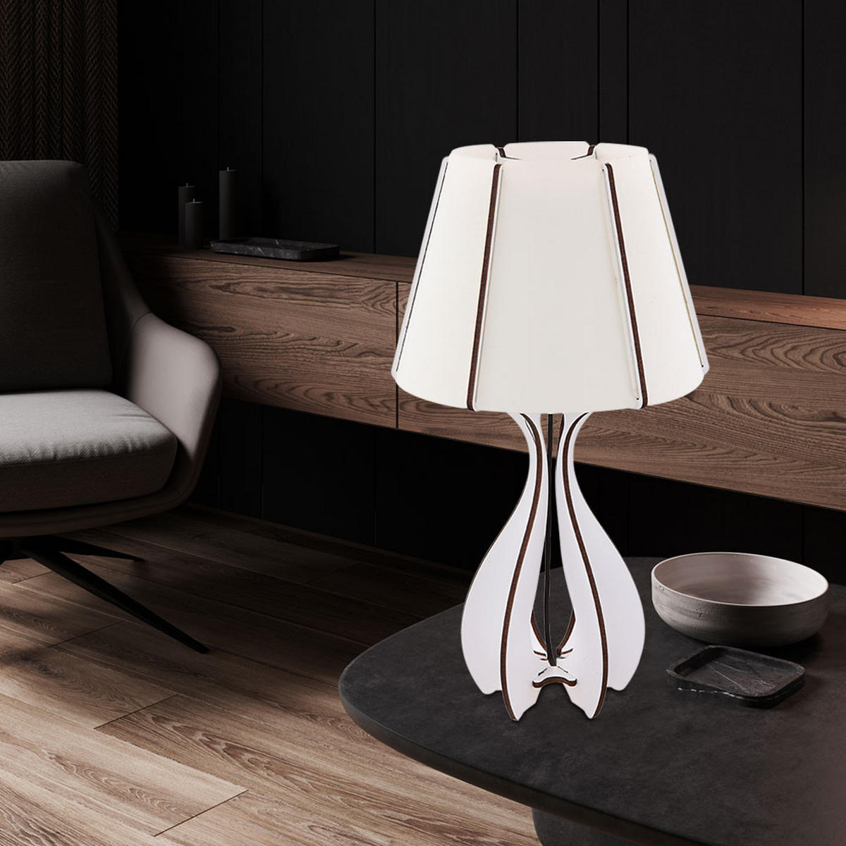 LED TISCHLAMPE Lignano Weiß Braun - Weiß, Textil (24/24/46cm) - Globo Lighting