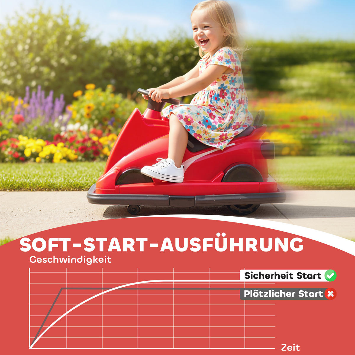AUTOSCOOTER DE-06256 360° drehbar mit Lenkrad und LED-Lichtern Rot - Rot, Kunststoff/Metall (74/53/48cm) - ComfortXL