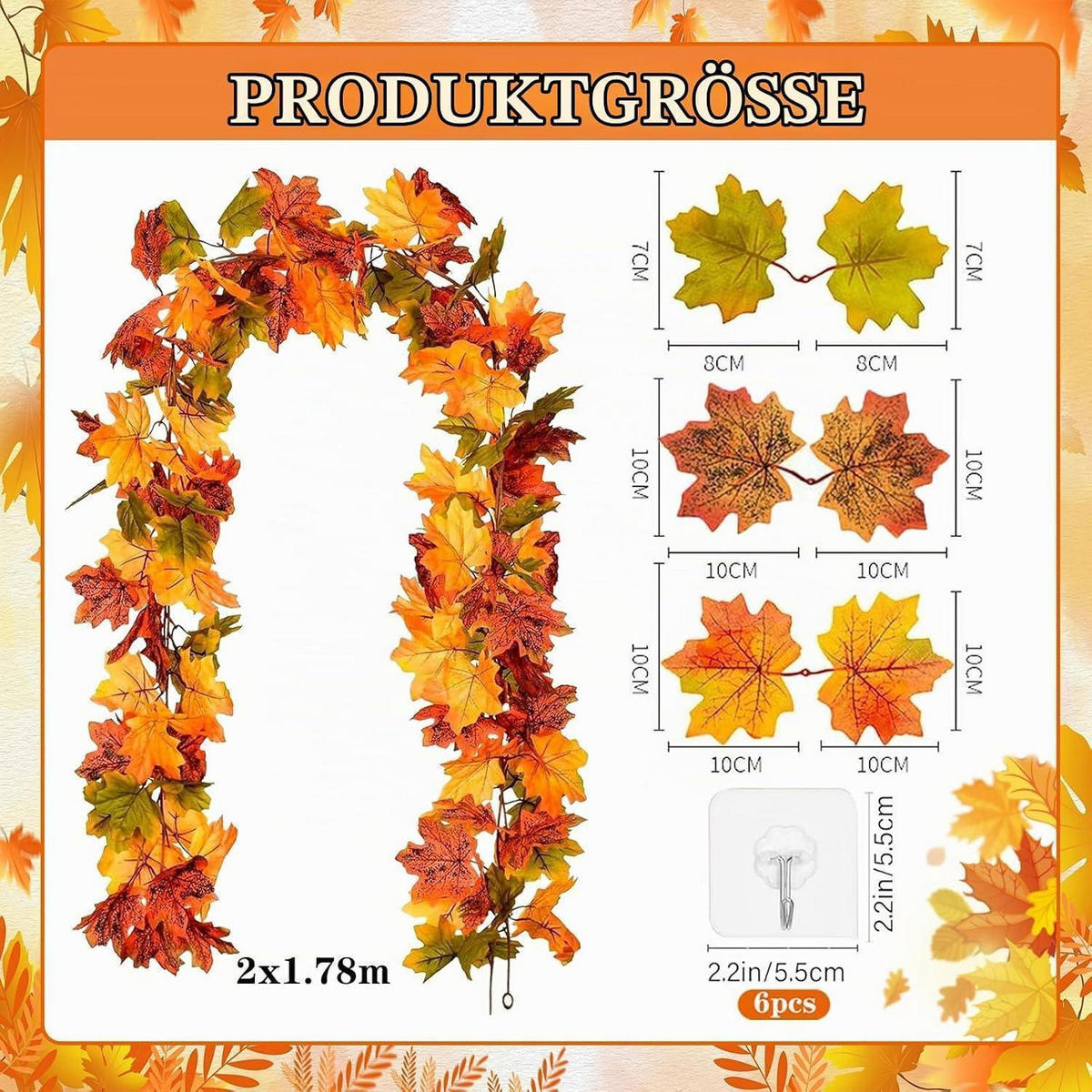 KÜNSTLICHE Herbstgirlande Ahornblätter, 2er-Set - Multicolor, Kunststoff (5cm)