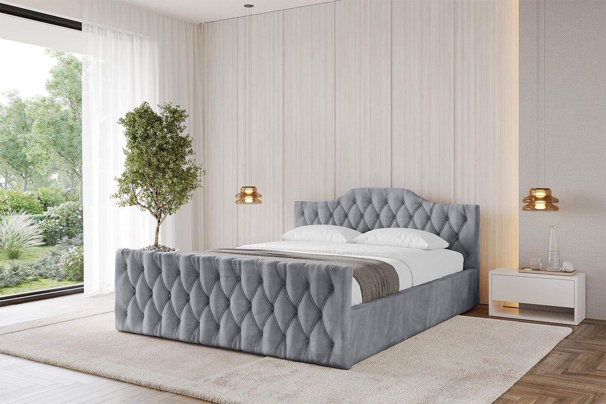 POLSTERBETT mit Bettkasten, Fußteil und Lattenrost, Boxbett mit Matratze H3/H4 - FALIO-Z-V1 180x200 Hellgrau - Hellgrau, Holzwerkstoff/Textil (180/200cm) - ALTDECOR