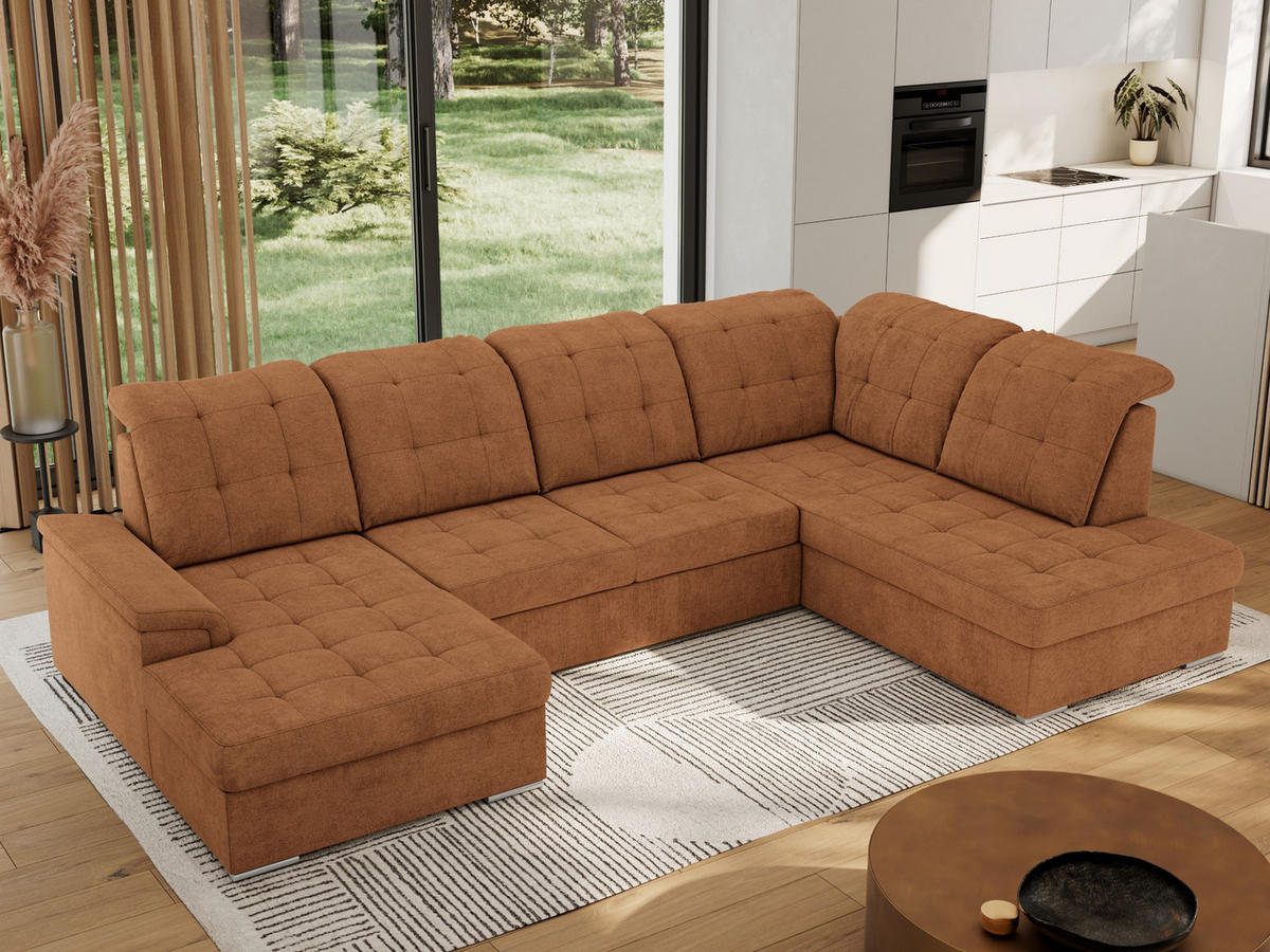 WOHNLANDSCHAFT MADRITO U - Orange Struktur - Rechts - Silberfarben/Orange, Textil/Metall (323/89/204cm) - MKS