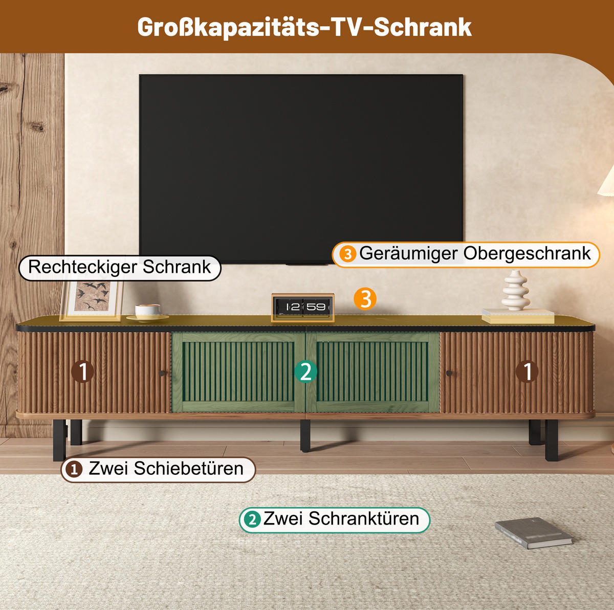 TV-SCHRANK aus MDF und Spanplatte 190x35x45 cm Eichenholzfarbe mit Schiebetüren und Stauraum - Braun, Holzwerkstoff (190/45/35cm) - IVMEU