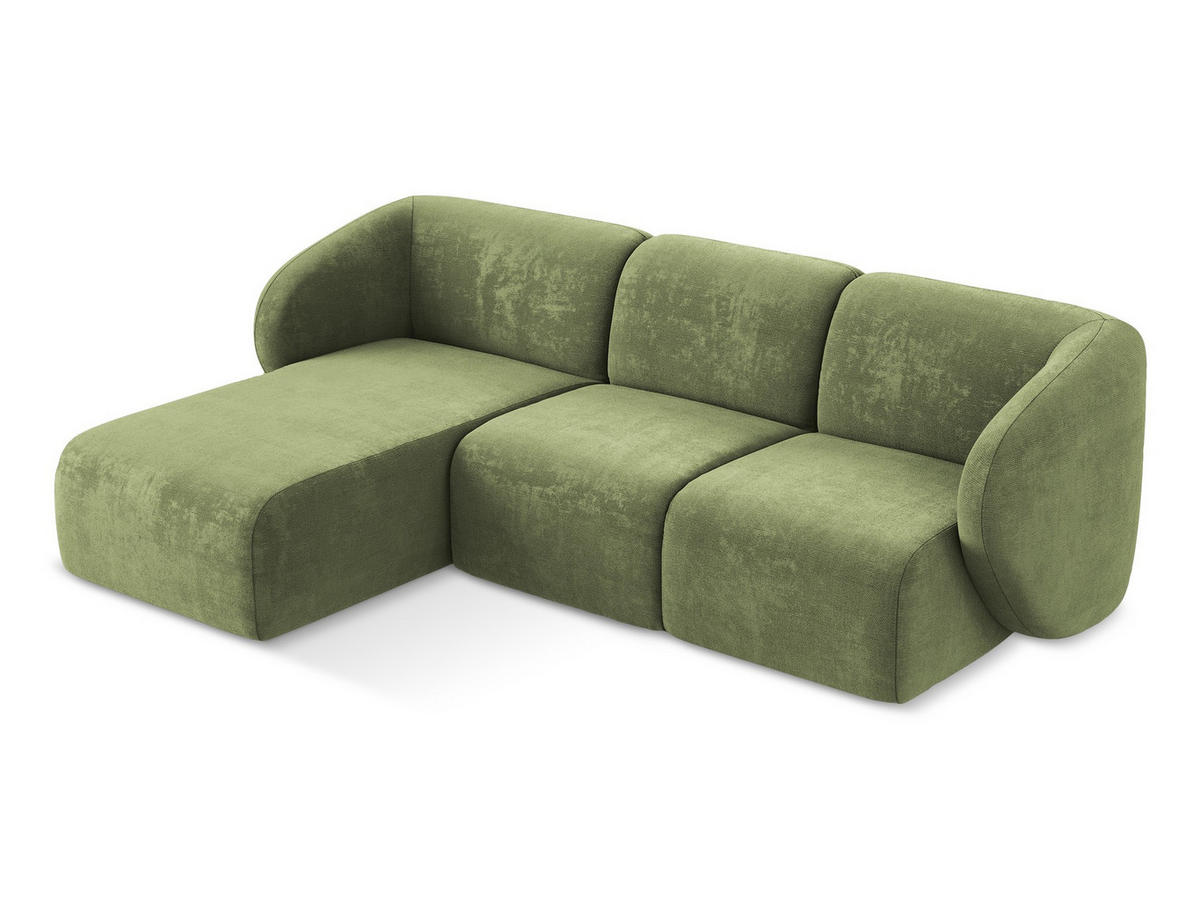ECKSOFA Links Chenille Stoff Grün - Schwarz/Grün, Holzwerkstoff/Kunststoff (248/166cm) - Makamii