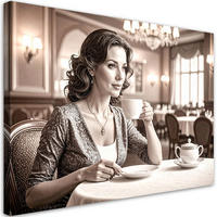 LEINWANDBILD Frau Restaurant Kaffeetasse 120x80cm - Beige, Textil (120/80cm) - Feeby