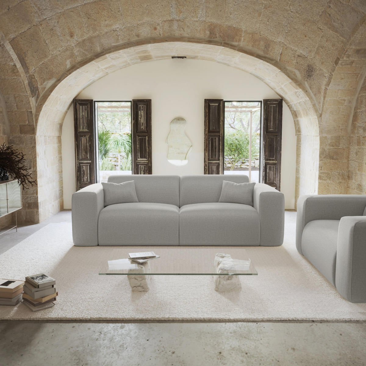 SCHLAFSOFA GERADE Rastergewebe Hellgrau 234.0 CENTIMETERScm - Hellgrau/Grau, Textil (234/73/95cm) - Sia Home