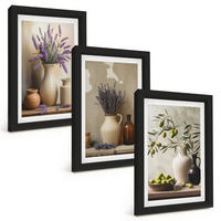 BILDER SET 3er Set - 20x30 cm Schwarzer Rahmen - Blumen in Vasen, Oliven, Dekorationen - Schwarz, Kunststoff (20/30cm) - TULUP