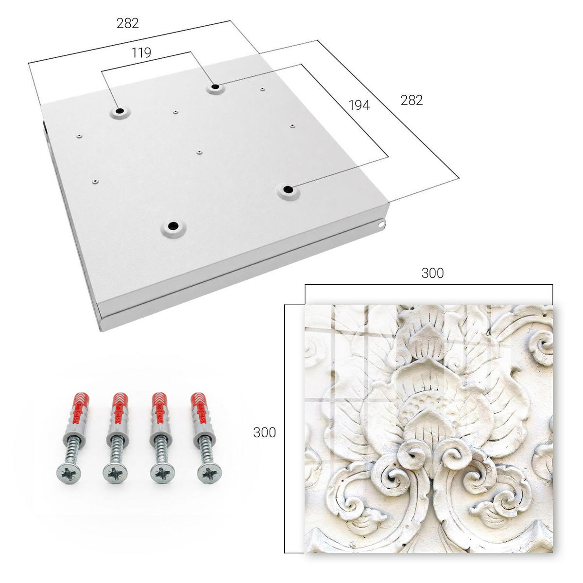 SCHLÜSSELBOX Weiß 30x30 cm – Türöffnung nach rechts - Blumenschmuck - Weiß, Metall (30/30/5cm) - TULUP