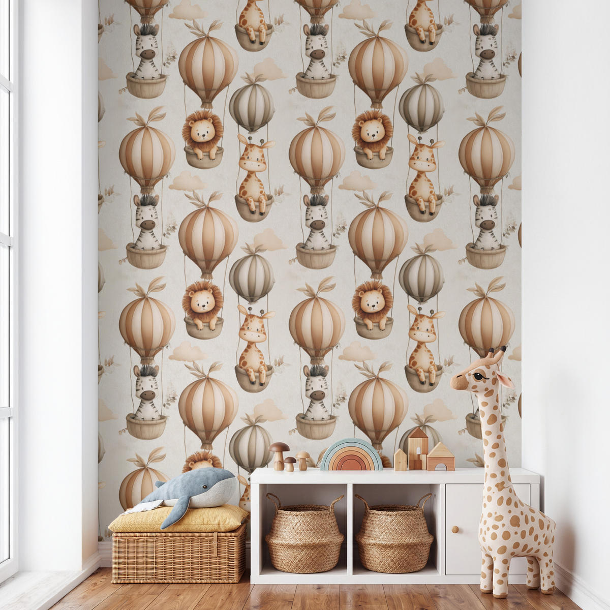 KINDERTAPETE - Safari - Heißluftballons - Taupe - 180x280 cm - Beige, Papier (180/280cm) - OnlyWow