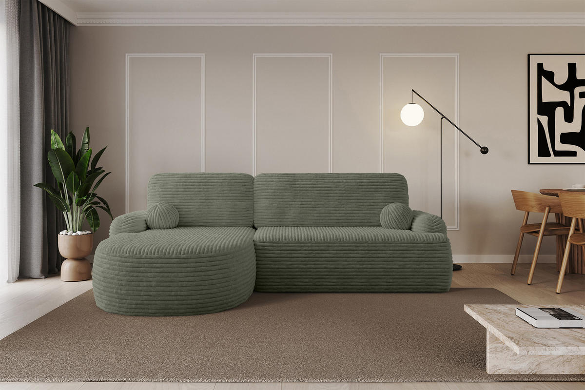 ECKSOFA mit Schlaffunktion und Bettkasten LIRA-L - 264x172x89 Olive - Olivgrün, Holzwerkstoff/Textil (264/172cm) - ALTDECOR