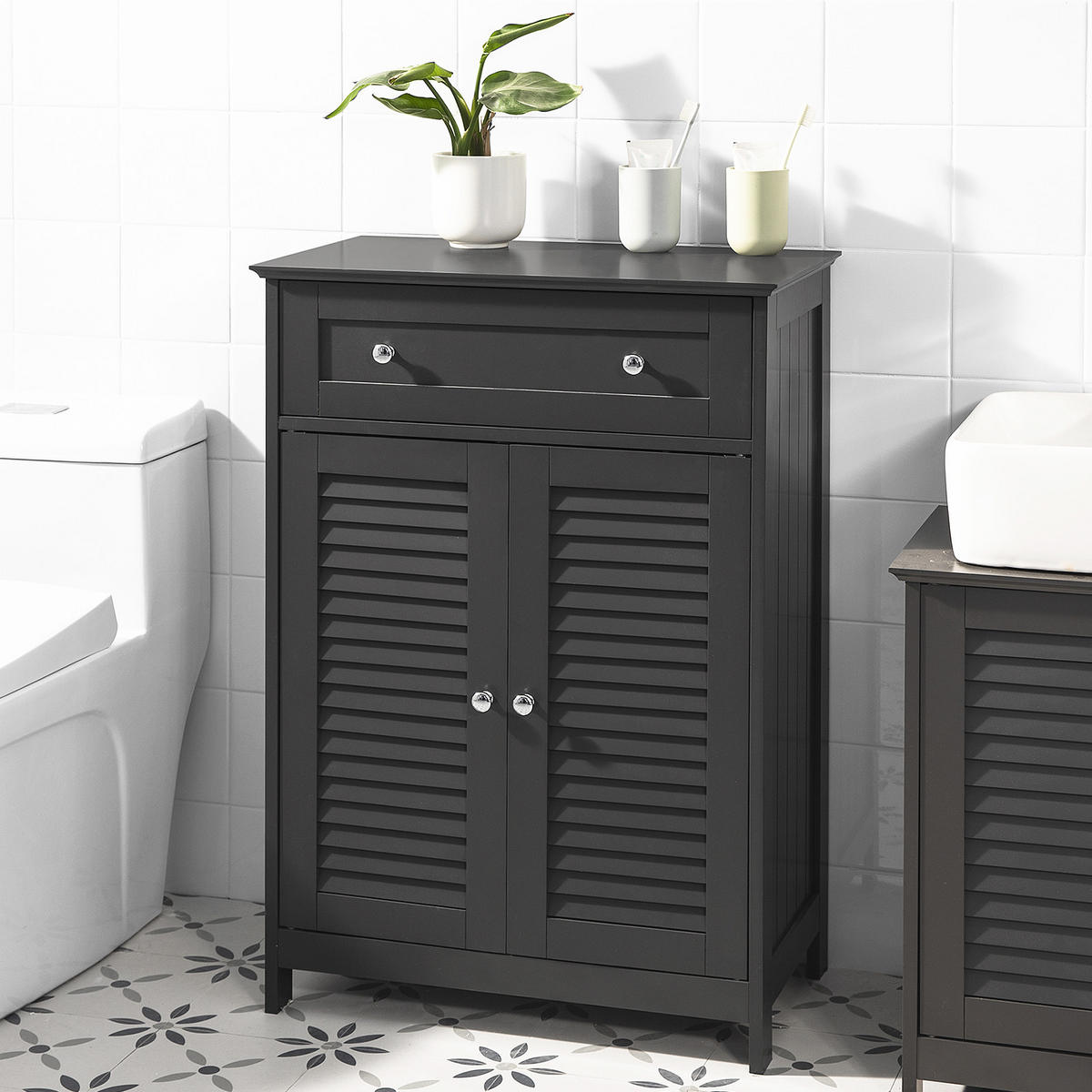 BADEZIMMERSCHRANK Grau - Grau, Holzwerkstoff (60/87/35cm) - SoBuy