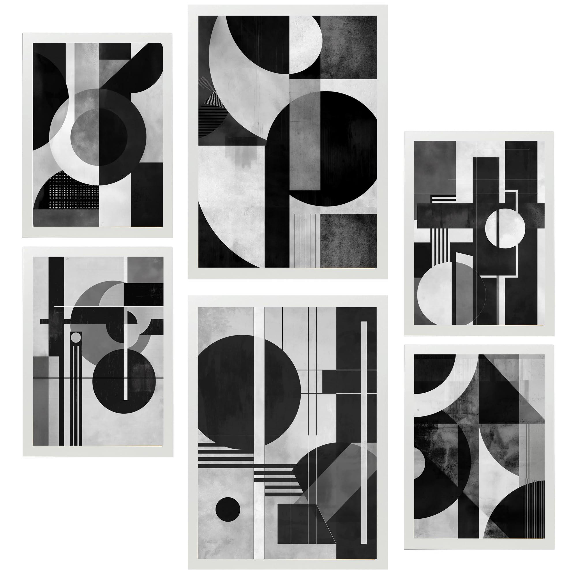 POSTER Set Mit 6 Bauhaus Architektur A3 & A4 Weißer Rahmen - Weiß, Papier (29/3/42cm) - Nacnic