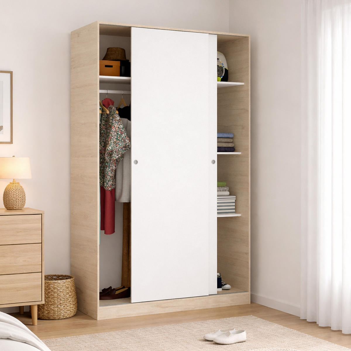 KLEIDERSCHRANK 2 TÜREN Holz-Effekt Weiß, Eiche 50/120/204 cm - Weiß, Holzwerkstoff (120/204/50cm) - DMORA
