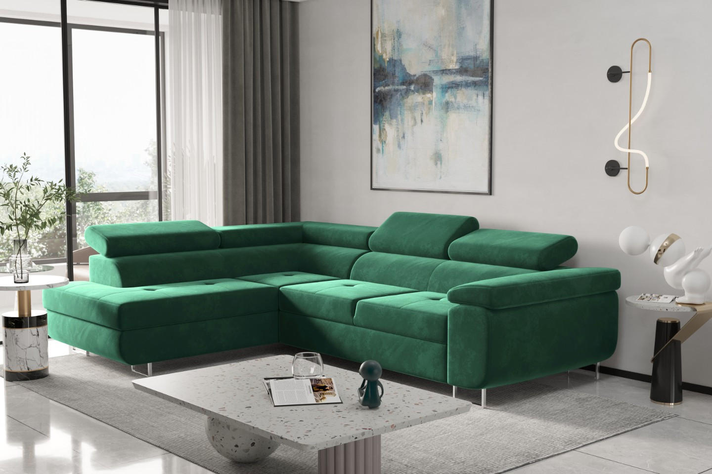 ECKSOFA mit Schlaffunktion und Bettkasten ATOM Grün Links - Grün, Holz/Textil (202/275cm) - Kaiser Möbel
