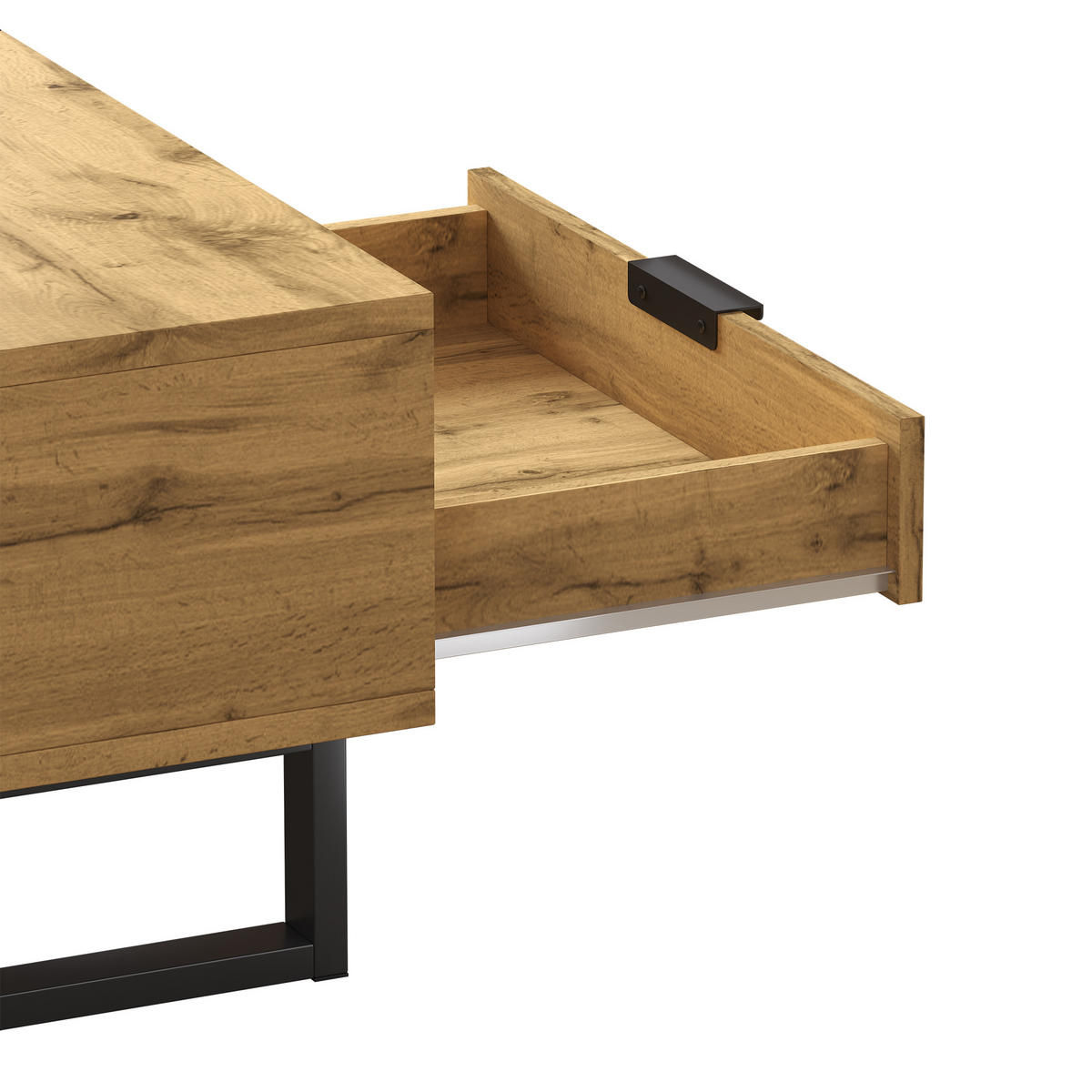 COUCHTISCH 100/50/40 cm schwarz und natur mit 3 Fächern und Schublade - Naturfarben, Holzwerkstoff (100/50/40cm) - OKWISH