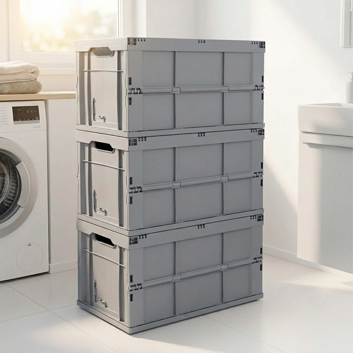 KLAPPBOX Grau faltbar Polypropylen 60 l - Grau, Kunststoff (58.5/31.5/40cm) - Relaxdays