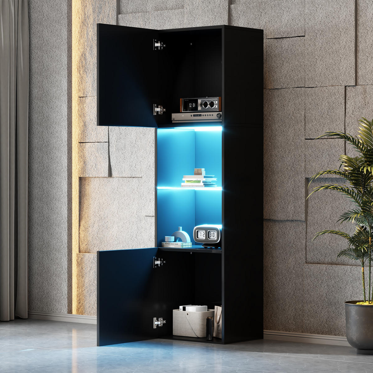 VITRINE Schwarz 45/35/160 cm - Schwarz, Holzwerkstoff (45/160/35cm) - PANGIVO