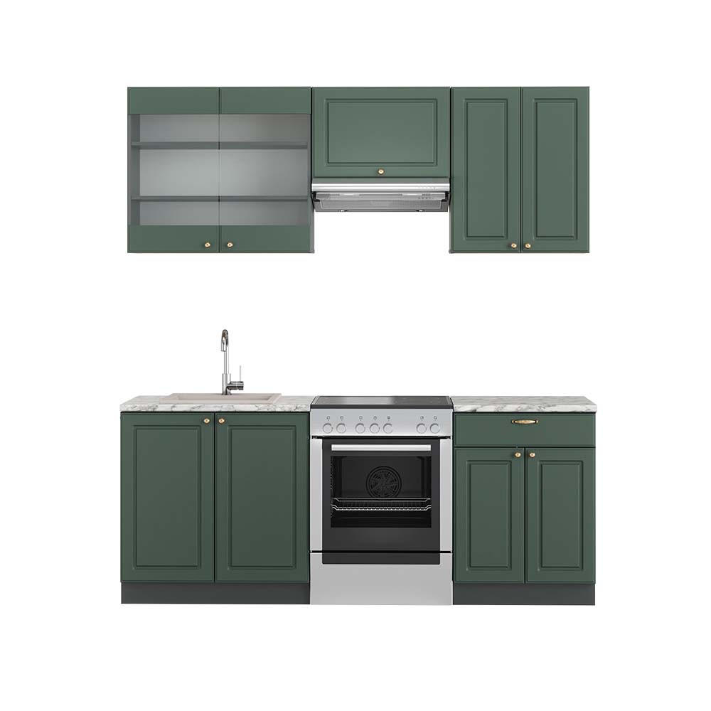 KÜCHENZEILE Fame-Line Grün-Gold Landhaus/Anthrazit 200 cm, AP Marmor - Anthrazit/Grün, Holzwerkstoff (200/81.6/60cm) - Vicco