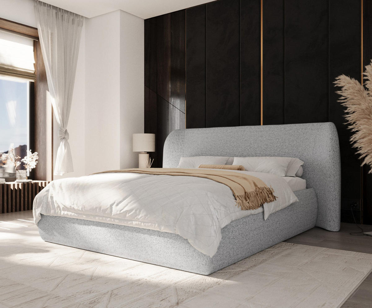POLSTERBETT Bellano mit Stauraum 140/200 cm Grau im Riva Stoff - Schwarz/Naturfarben, Holz/Holzwerkstoff (140/200cm) - AltaBeds