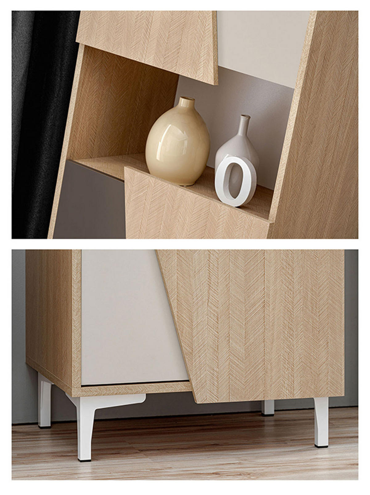 WOHNZIMMER SET Viste braun / weiß hochglanz 240cm / 40 cm / 189cm - Ecru/Weiß Hochglanz, Holz/Holzwerkstoff (240/189/40cm) - Furnival