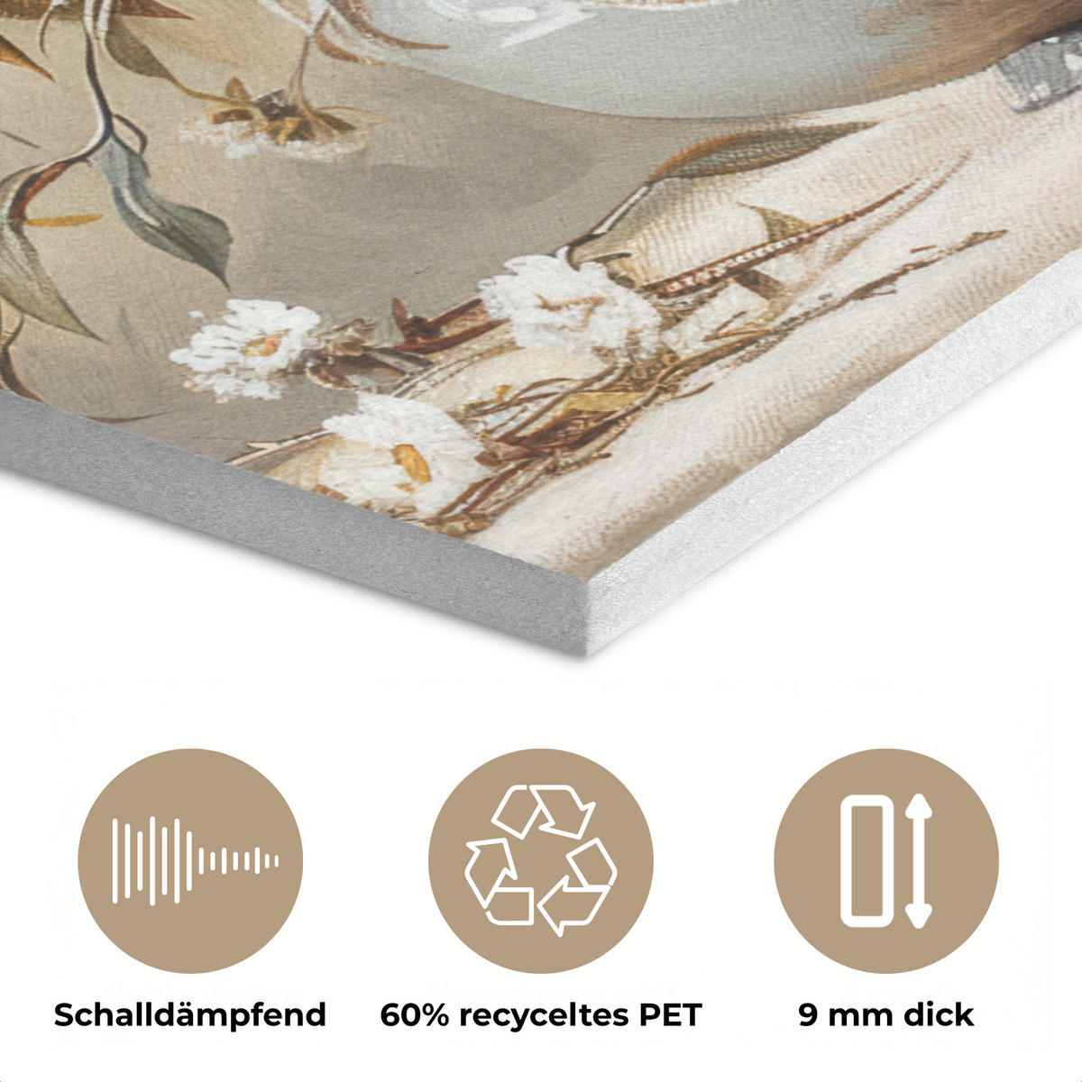 AKUSTIKPANEEL Blumen - Vase - Stilleben - Beige 60x80 cm - Creme, Textil (60/0.9/80cm) - MuchoWow