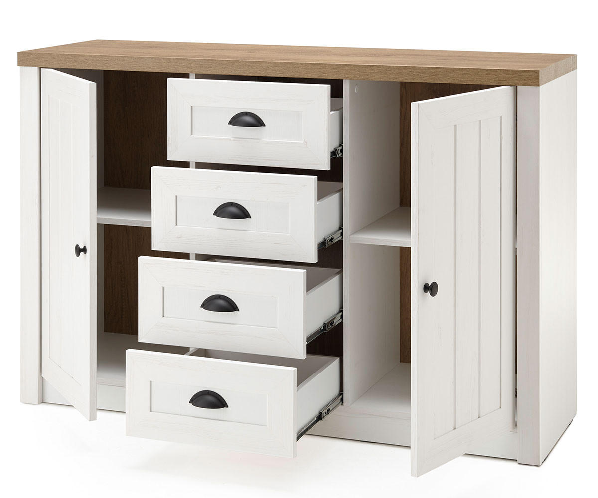 SIDEBOARD Provence Pinie weiß / Eiche hell 130 / 43 / 88cm - Eichefarben/Weiß, Holzwerkstoff/Metall (130/88/43cm) - Feldmann-Wohnen