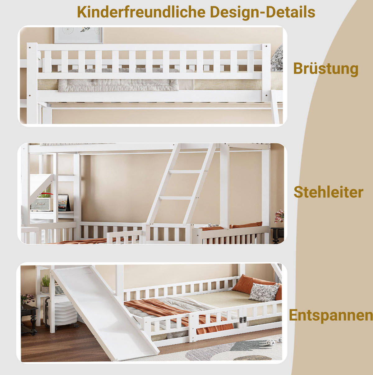 ETAGENBETT 90/140x200 cm aus Kiefernholz mit Rutsche und Regalen, Weiß - Weiß, Holz (140/200cm) - Flora Grace