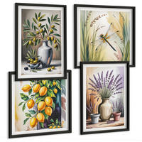 BILDER SET 4er Set - 50x50 cm & 40x60 cm Schwarzer Rahmen - Olivenblüten in Vasen Natur - Schwarz, Kunststoff (50/50cm) - TULUP