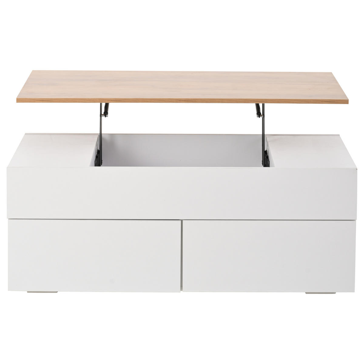 COUCHTISCH 100/50/40 cm Weiß Holzoptik höhenverstellbar mit 2 Schubladen und Stauraum - Weiß, Holzwerkstoff (100/50/40cm) - OKWISH