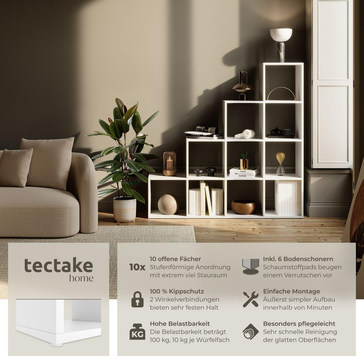 BÜCHERREGAL Talisa,130 x 29 cm x 130 cm,weiß - Weiß, Holzwerkstoff (130/130/29cm) - tectake