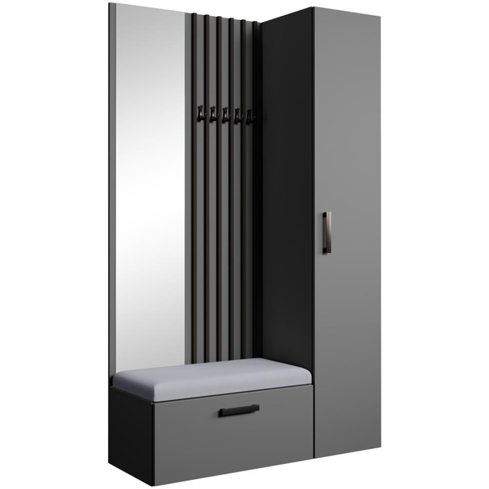 GARDEROBE Margaret II 121/203/43 mit Lamellen und Hochschrank - Schwarz/Graphitfarben, Holzwerkstoff/Kunststoff (121/203/43cm) - Beautysofa