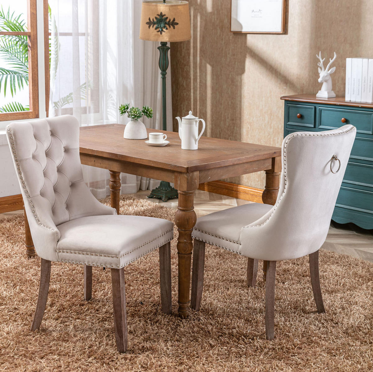 ESSZIMMERSTUHL hohe Rückenlehne Samt Beige - Beige, Holz (50/95/65cm) - Meubliv