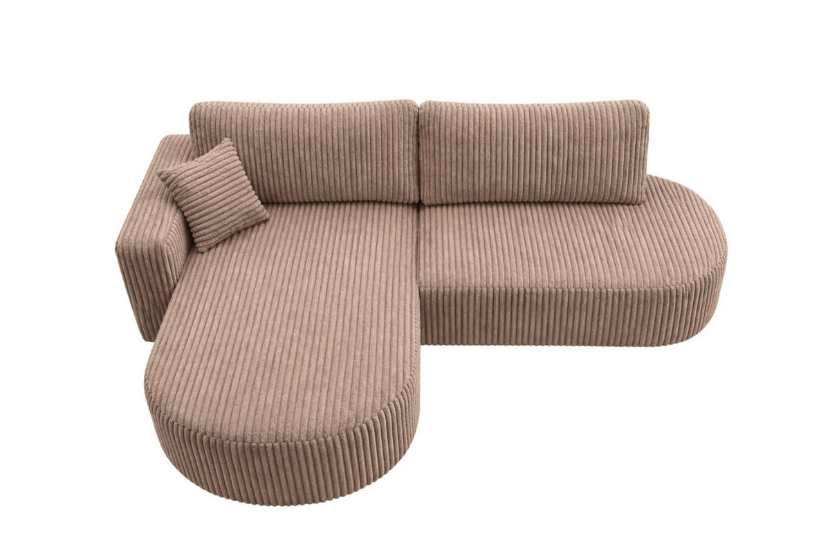 ECKSOFA Mit Schlaffunktion Und Bettkasten, Cordstoff Tilia, Braun, Links, ROUND ONE OPEN XL - Braun, Holz (262/175cm) - Kaiser Möbel