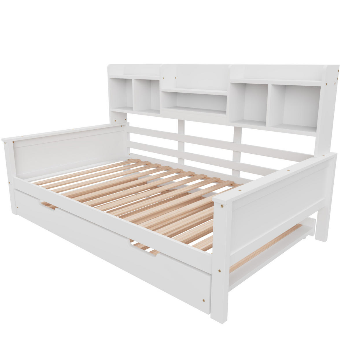 MULTIFUNKTIONSBETT aus Kiefernholz 90x200 cm Weiß mit Ausziehbett, Stauraum und Lattenrost - Weiß, Holz (90/200cm) - Modfu