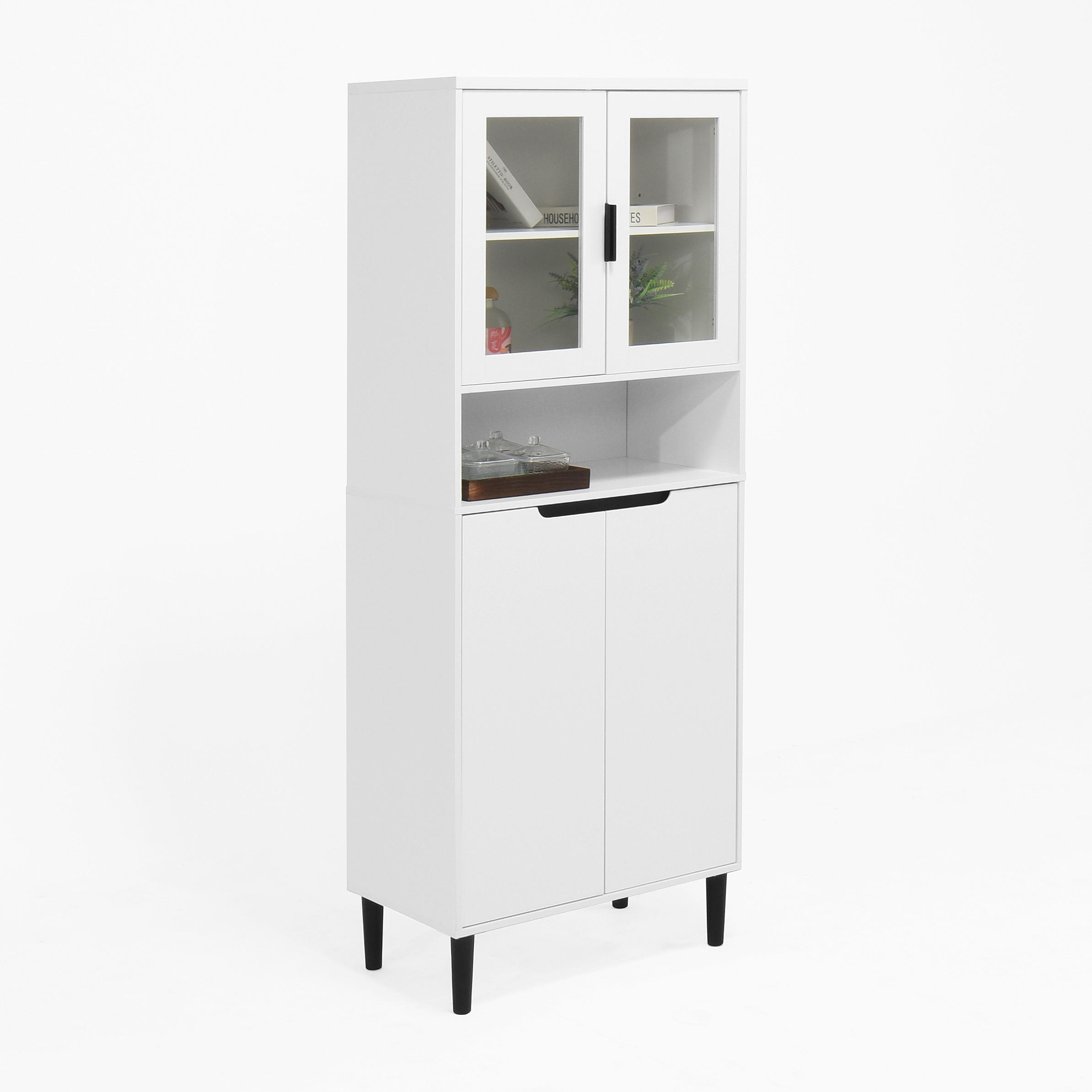 VITRINENSCHRANK 60/35/160 cm weiß aus MDF mit Glastüren verstellbarem Einlegeboden und Kippschutz - Weiß, Holzwerkstoff (60/160/35cm) - OKWISH