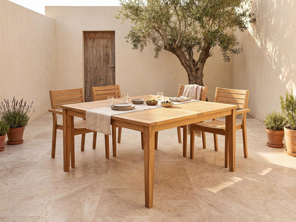GARTENTISCH - 4 Personen, 6 Personen, 8 Personen - holz - naturfarben hell Allende - Naturfarben, Holz (140/140/77cm) - Vente-Unique