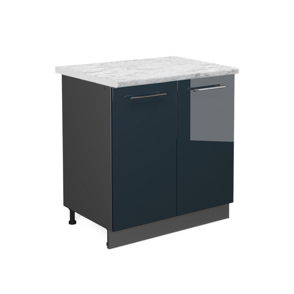 SPÜLENUNTERSCHRANK Fame-Line Dunkelblau Hochglanz 80 cm mit Regal AP Marmor - Anthrazit/Dunkelblau, Holzwerkstoff (80/82/60cm) - Vicco