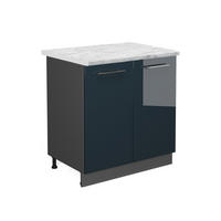 SPÜLENUNTERSCHRANK Fame-Line Dunkelblau Hochglanz 80 cm mit Regal AP Marmor - Anthrazit/Dunkelblau, Holzwerkstoff (80/82/60cm) - Vicco