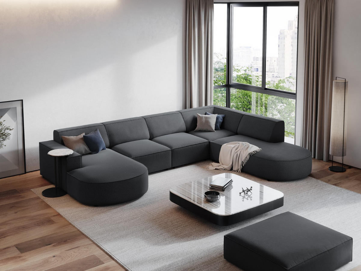 POUF Jodie aus strukturiertem Stoff dunkelgrau - Dunkelgrau, Textil (80/40/102cm) - Micadoni