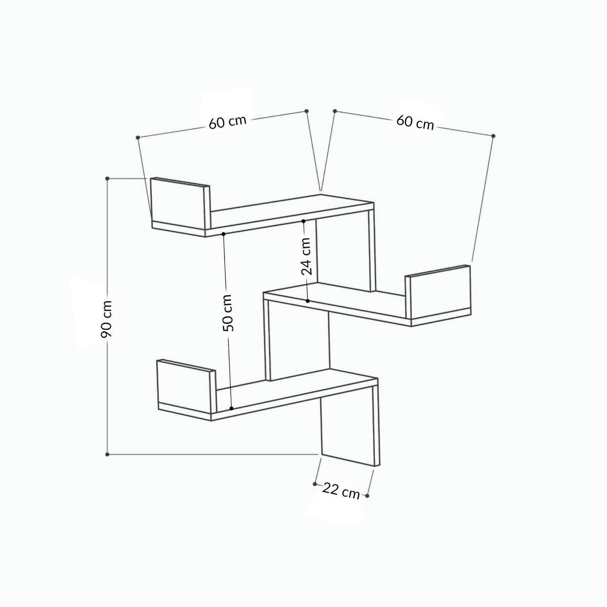 ECKREGAL mit 3 Regalen H90 cm - Luska - Weiß, Holzwerkstoff (60/90/60cm) - Calicosy