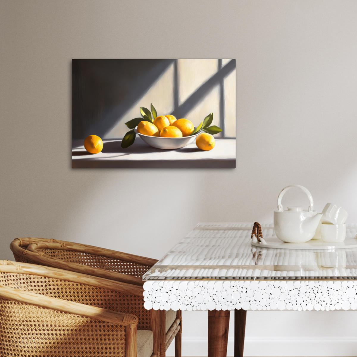 LEINWANDBILD Zitronen - Stilleben - Gelb Gemälde 60x40 cm - Gelb, Textil (60/40cm) - MuchoWow