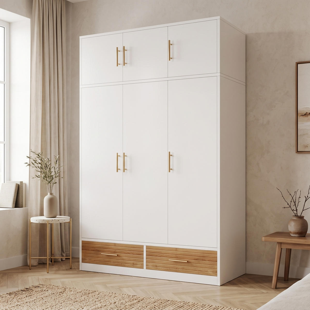 KINDERKLEIDERSCHRANK 120x50x180cm Weiß mit Oberfach und Schubladen - Weiß, Holz (61.6/13.49/133.3cm) - Raelunyi