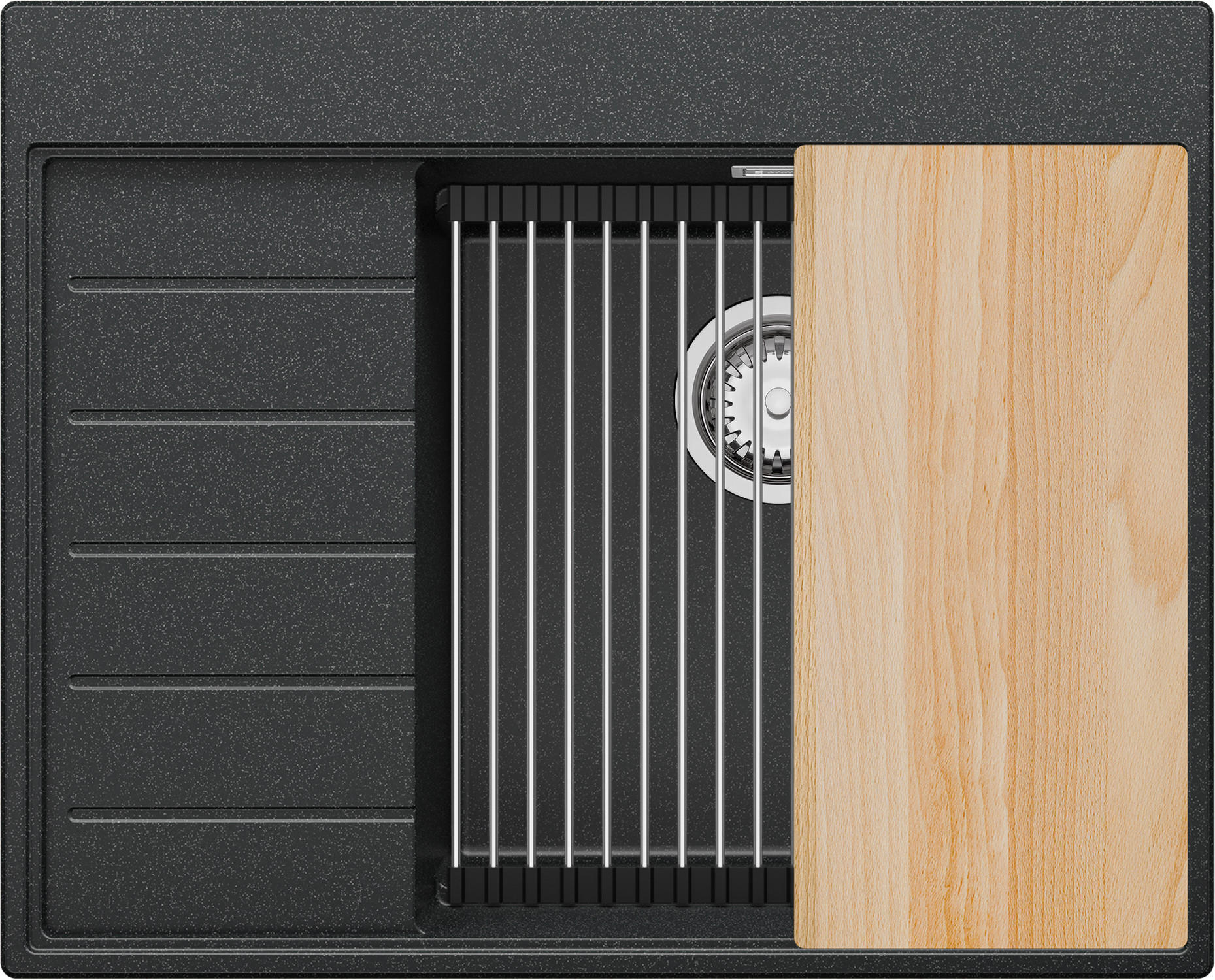 SPÜLBECKEN Sydney, 2-er set Anthrazit 62/50 cm 1 Becken + Ablauf-Set + Küchenzubehörset ab 45er Unterschrank - Chromfarben/Anthrazit, Kunststoff (62/20/50cm) - Primagran