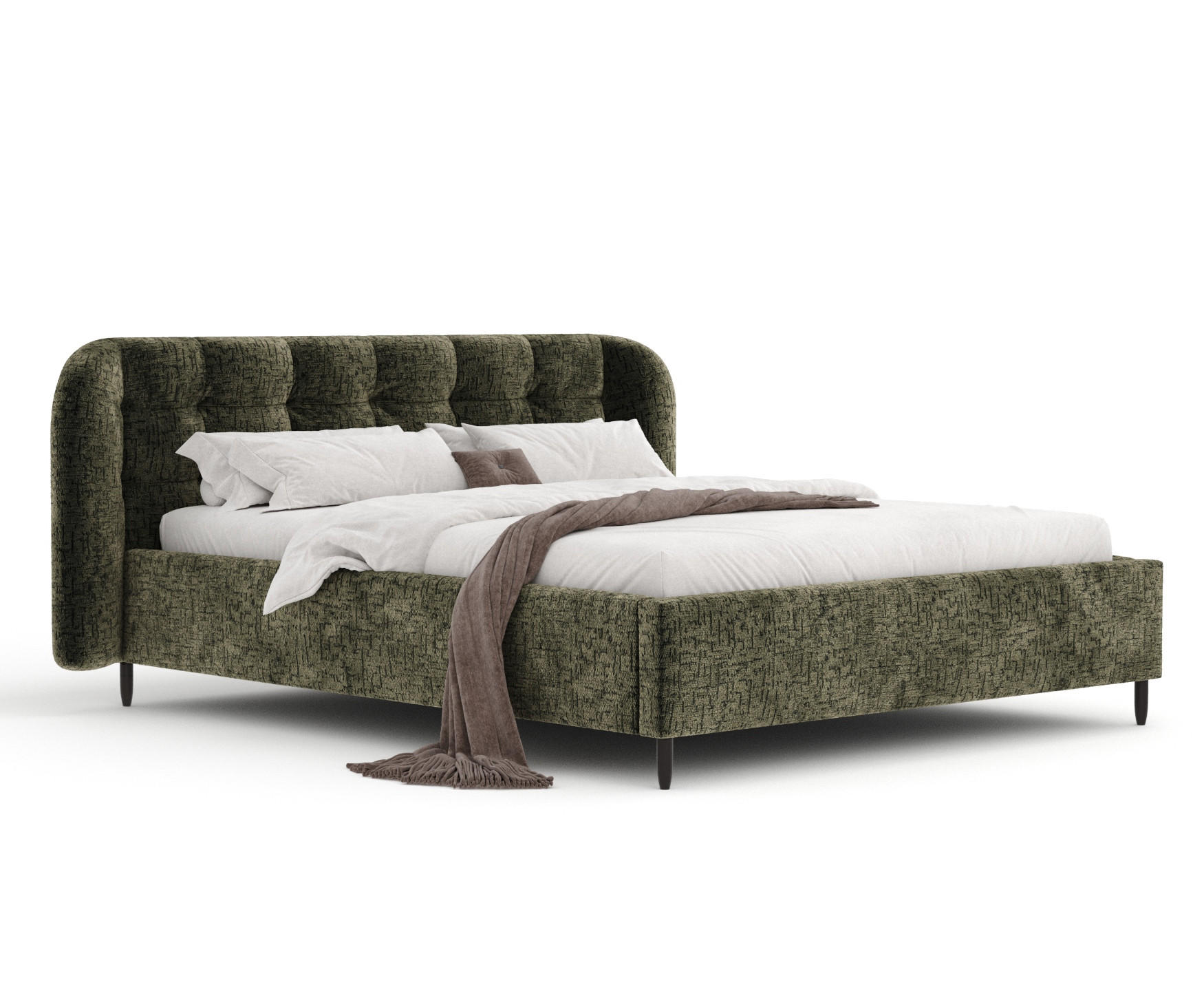 POLSTERBETT Nuno Olivgrün 160/200 cm im Chenille-Stoff - Schwarz/Naturfarben, Holz/Holzwerkstoff (160/200cm) - Maison de Reve