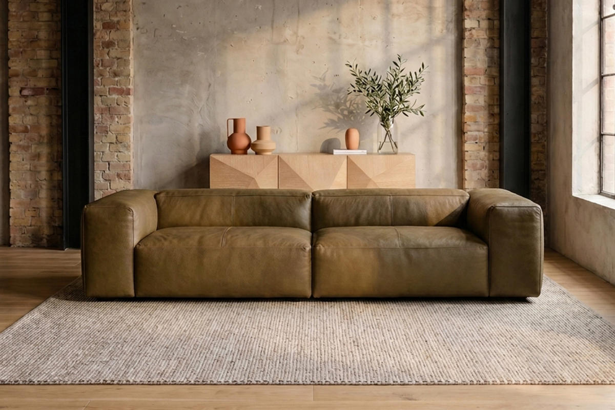SOFA CELESTE Dunkelgrün Leder - Dunkelgrün/Schwarz, Leder/Kunststoff (302/72/114cm) - KAWOLA