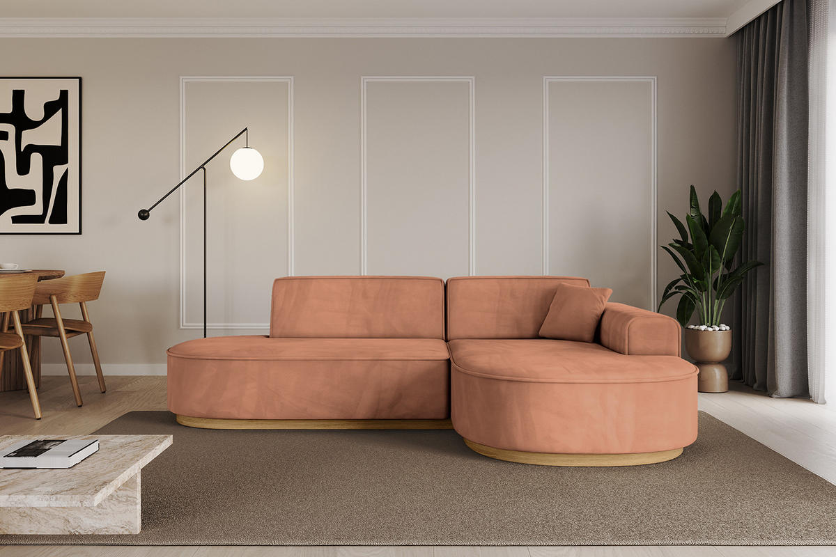 ECKSOFA Ottomane Rechts MARI-L1-v2 - 243x171x83 cm Orange Velours - Orange, Holzwerkstoff/Textil (171/243cm) - ALTDECOR