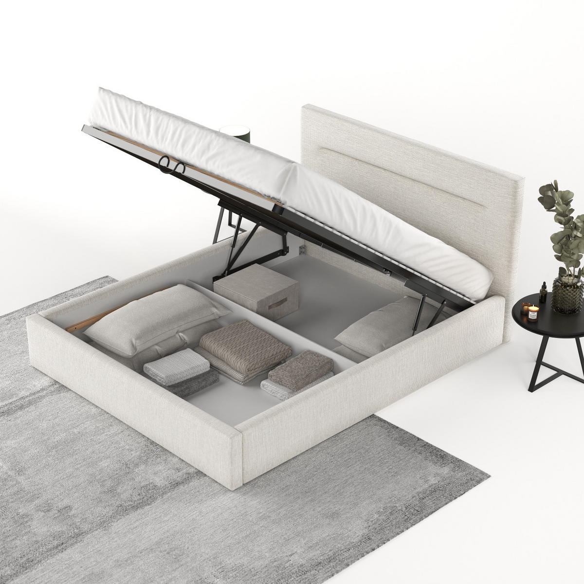 POLSTERBETT Liline 160/200 cm Beige im Inari Stoff - Beige/Schwarz, Holz/Holzwerkstoff (160/200cm) - AltaBeds